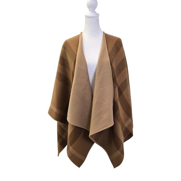 Burberry Charlotte Reversible Solid to Check Wool Poncho Cape One Size - Picture 4 of 11